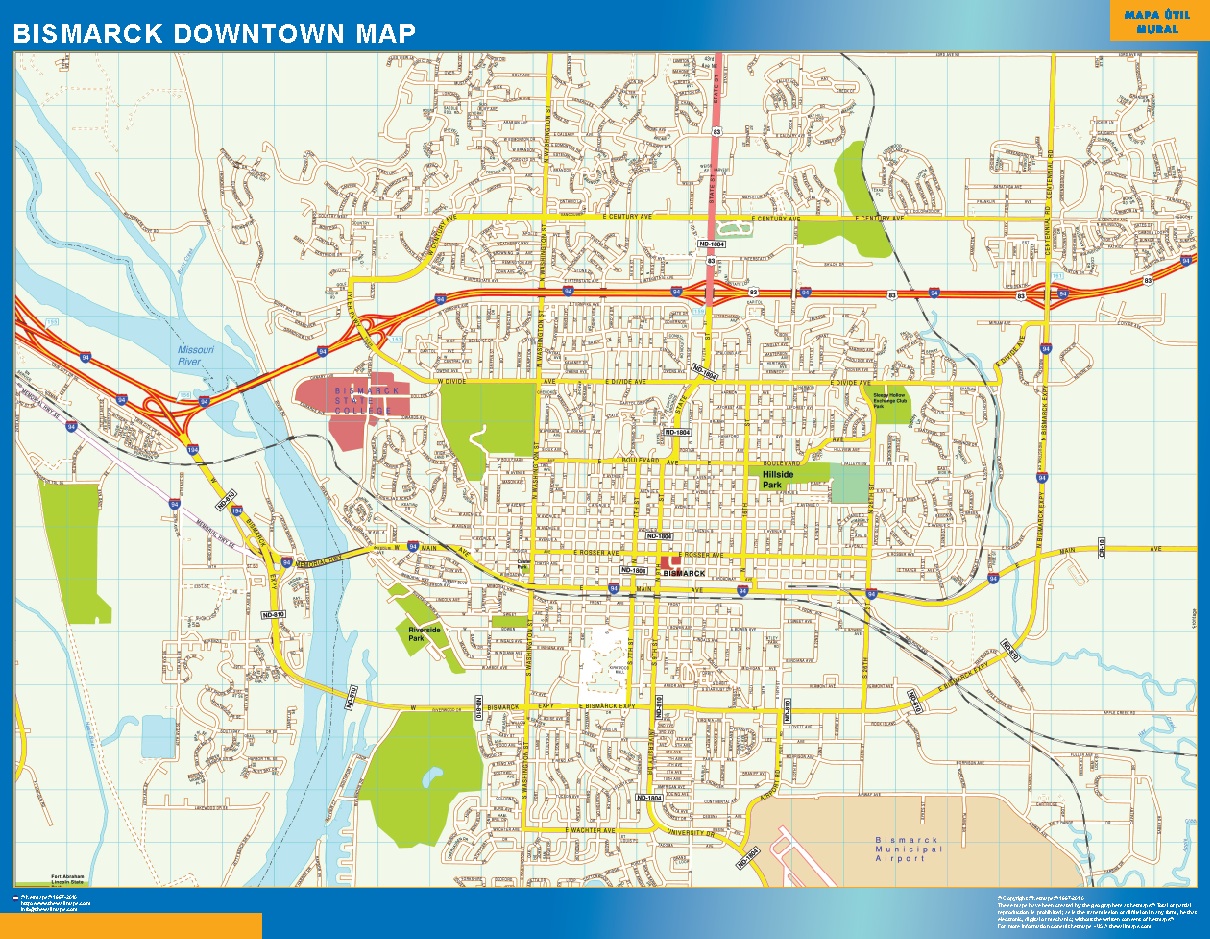 Bismarck downtown wall map Largest maps of the world. Our big collection