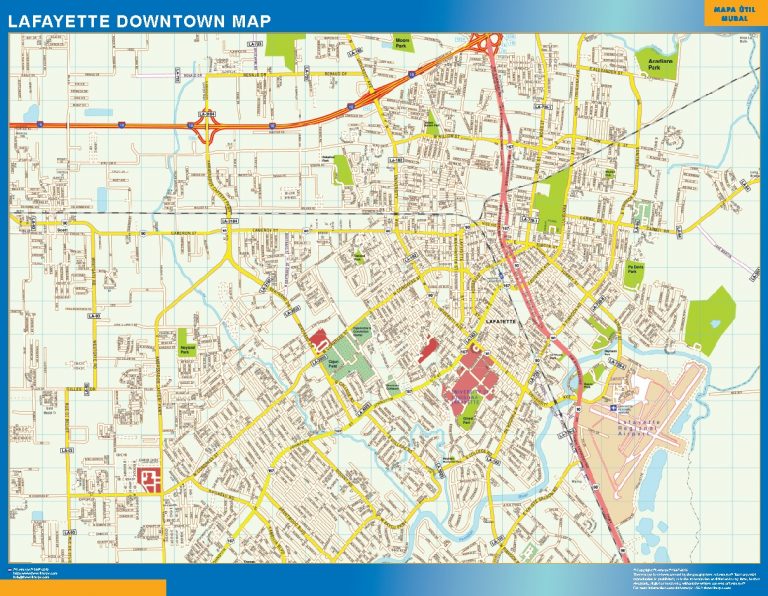 Lafayette downtown large map Laminated wall maps of the world.